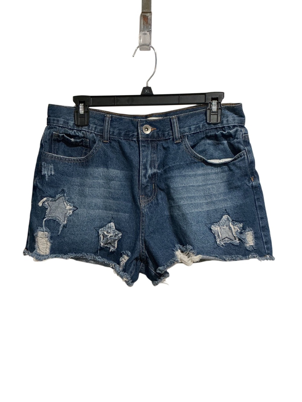 Altar’d State Dark Blue Distressed Star Patch Denim Shorts - Women